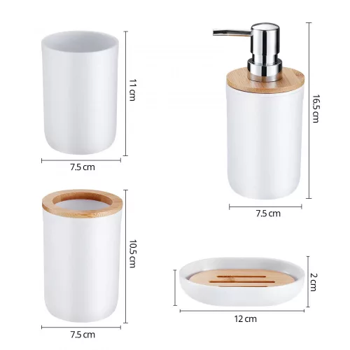 4 részes fürdőszoba szett – fehér bambusz betétekkel, modern minimalista design