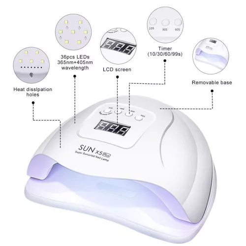 SUN X5 Plus UV/LED Műkörmös lámpa 36 LED-es 80 W - Fehér