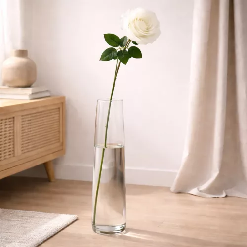 75 cm-es Fehér Selyem Rózsa – Élethű Hosszú Szárú Műrózsa Elegáns Dekorációhoz 17 cm rózsafejjel 