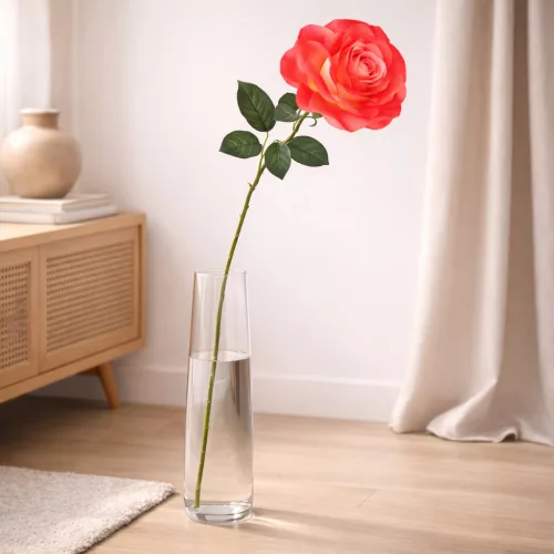 75 cm-es Élénk Piros Selyem Rózsa – Nagy, 17 cm-es Virágfejjel, Élethű Hosszú Szárú Műrózsa123508-2