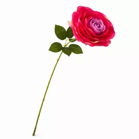   75 cm-es Fuxia–Lila Színátmenetes Selyem Rózsa – Nagy Virágfejű, Élethű Hosszú Szárú Műrózsa