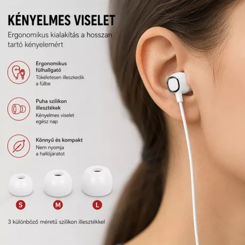X-start fehér vezetékes in-ear sztereó fülhallgató mikrofonnal – 3,5 mm jack, 120 cm kábel, HiFi hangzás