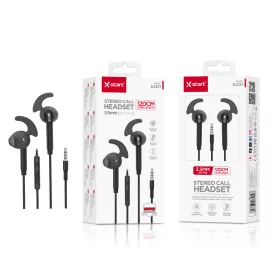   X-start vezetékes sztereó fülhallgató mikrofonnal fekete – 3,5 mm jack, 120 cm kábel, ergonomikus sport kialakítás