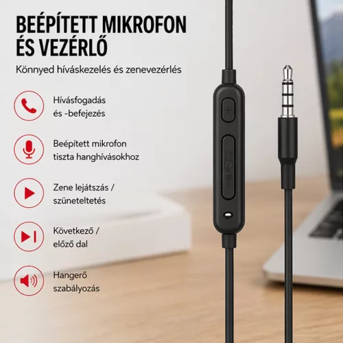 X-start vezetékes sztereó fülhallgató mikrofonnal fekete – 3,5 mm jack, 120 cm kábel, ergonomikus sport kialakítás