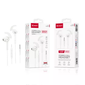   X-start fehér vezetékes sztereó fülhallgató mikrofonnal – 3,5 mm jack, 120 cm kábel, ergonomikus sport kialakítás