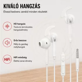   X-start fehér vezetékes sztereó fülhallgató mikrofonnal – 3,5 mm jack, 120 cm kábel, ergonomikus sport kialakítás