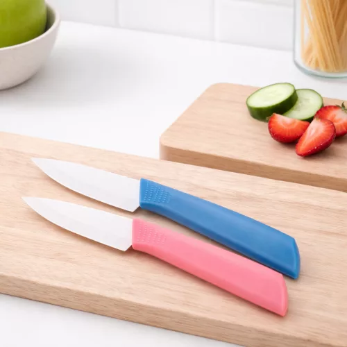 Rozsdamentes acél konyhakés 20 cm – kék ergonomikus markolattal, 10 cm pengével