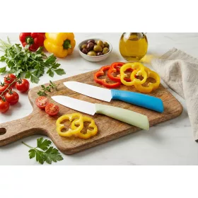   Rozsdamentes acél konyhakés – kék ergonomikus markolattal, 15 cm pengével