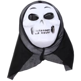   Halloween koponya maszk fekete csuklyával – ijesztő jelmez kiegészítő