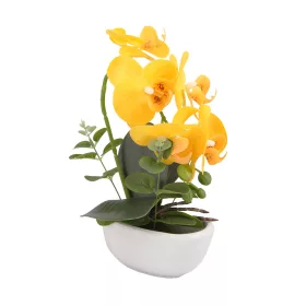 Orchidea virágtartóban élethű növény 28 cm - Sárga
