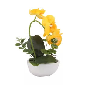 Orchidea virágtartóban élethű növény 28 cm - Sárga