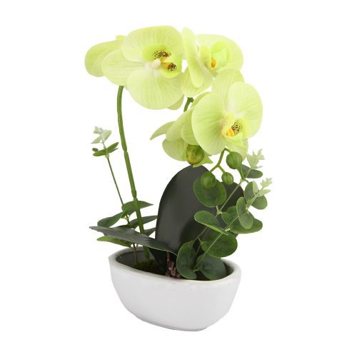 Orchidea virágtartóban élethű növény 28 cm - Világoszöld