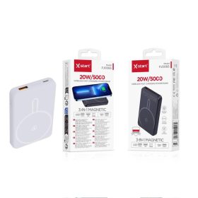   X-Start 3 az 1-ben Mágneses Power Bank 20W – Vezeték Nélküli Gyors Töltő USB-C Akkumulátor, Fehér