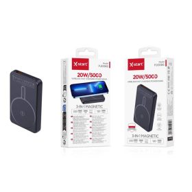   X-Start 3 az 1-ben Mágneses Power Bank 20W – Vezeték Nélküli Gyors Töltő USB-C Akkumulátor, Fekete