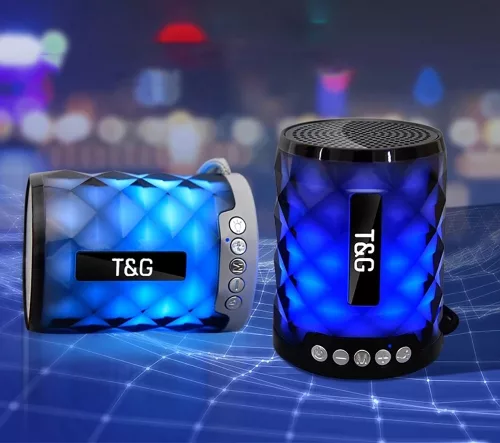 Hordozható vezeték nélküli Bluetooth hangszóró,  Színes LED Világít TG-155 - Fekete