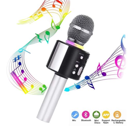 Bluetooth Karaoke Mikrofon, Beépített Hangszóróval V6 - Ezüst