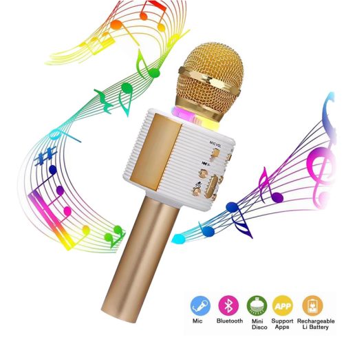 Bluetooth Karaoke Mikrofon, Beépített Hangszóróval V6 - Arany sárga
