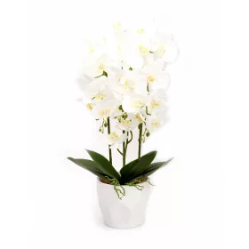 Orchidea virágtartóban élethű növény 72 cm - Fehér