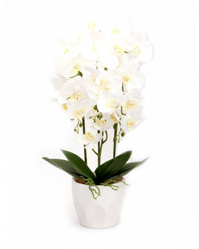 Orchidea virágtartóban élethű növény 72 cm - Fehér