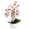 Mű orchidea cserépben 72 cm – 4 szálas fehér-vörös mintás dekor virág