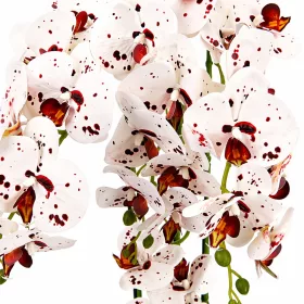   Mű orchidea cserépben 72 cm – 4 szálas fehér-vörös mintás dekor virág