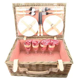   Rattan piknik doboz és evőkészlet, poharakkal, tányérokkal, evőeszközökkel 20 x 30 x 48 cm