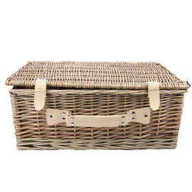   Rattan piknik doboz és evőkészlet, poharakkal, tányérokkal, evőeszközökkel 20 x 30 x 48 cm