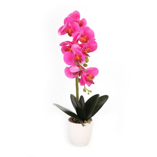 Orchidea virágtartóban élethű növény 50 cm magas - Lila