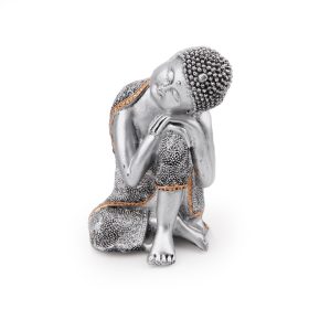 Bal térdén fekvő Buddha szobra - műgyanta, 24 cm magas