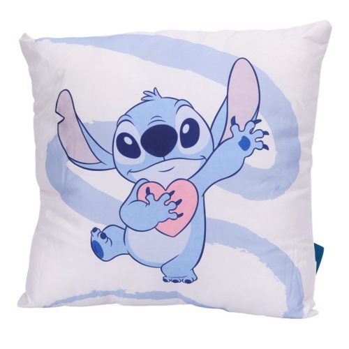 Disney Stitch gyerekpárna – fehér alapon, szív mintával, 38x38 cm