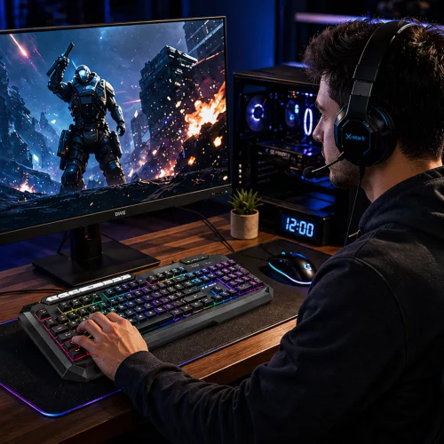X-start M122 vezetékes gamer billentyűzet RGB szivárvány háttérvilágítással – 104 gombos USB keyboard