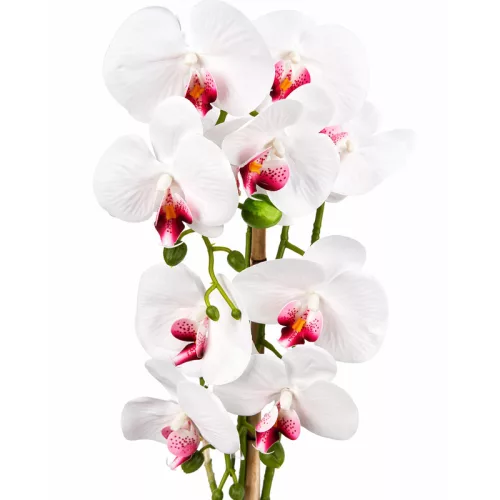 Mű orchidea csokor cserépben 60 cm – 3 szálas fehér-rózsaszín dekor virág