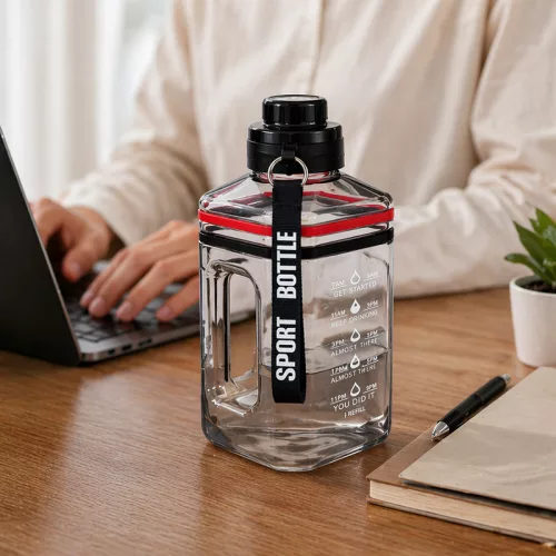 1600 ml-es nagy kapacitású sport kulacs fogantyúval és pánttal – BPA-mentes ivópalack, füstszürke