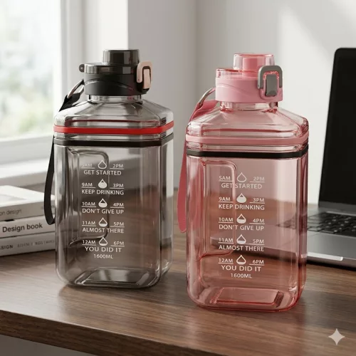 1600 ml-es nagy kapacitású sport kulacs fogantyúval és pánttal – BPA-mentes ivópalack, füstszürke