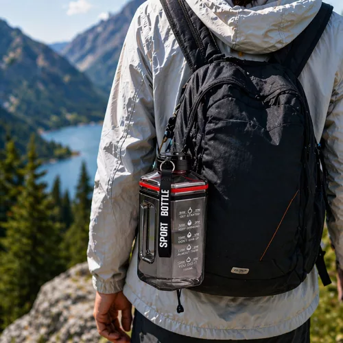 1600 ml-es nagy kapacitású sport kulacs fogantyúval és pánttal – BPA-mentes ivópalack, rózsaszín