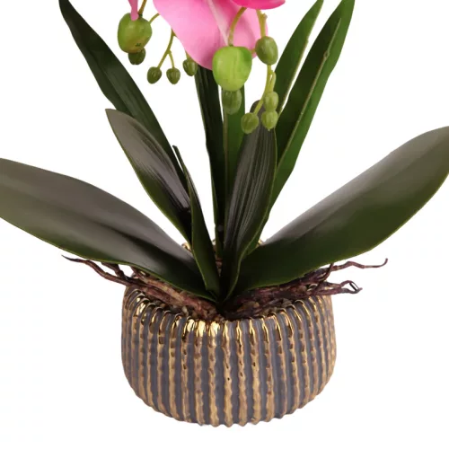 Elegáns fehér orchidea kerámiakaspóban – 1 szálas, 3 virágfüzéres művirág dekoráció  50 cm