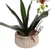 Elegáns rózsaszín-fehér orchidea kerámiakaspóban – 1 szálas, 3 virágfüzéres művirág dekoráció  50 cm