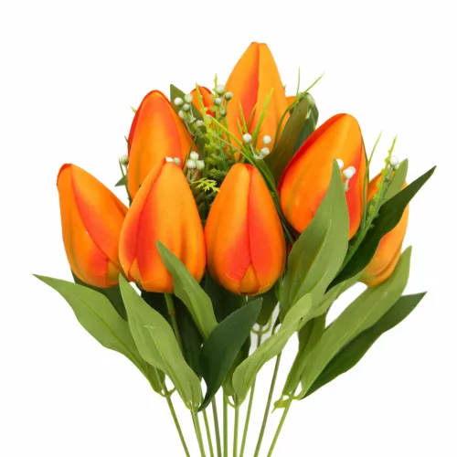 Prémium mesterséges tulipán virágcsokor 45 cm – 10 szálas narancs tulipán dekorációs művirág csokor