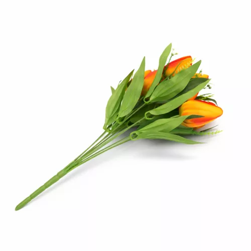 Prémium mesterséges tulipán virágcsokor 45 cm – 10 szálas narancs tulipán dekorációs művirág csokor