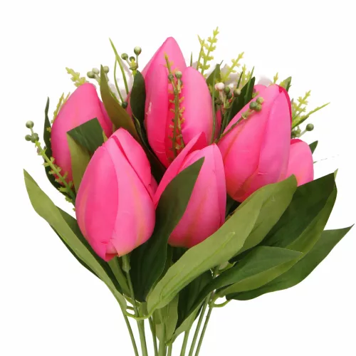 Prémium mesterséges tulipán virágcsokor 45 cm – 10 szálas mályva tulipán dekorációs művirág csokor