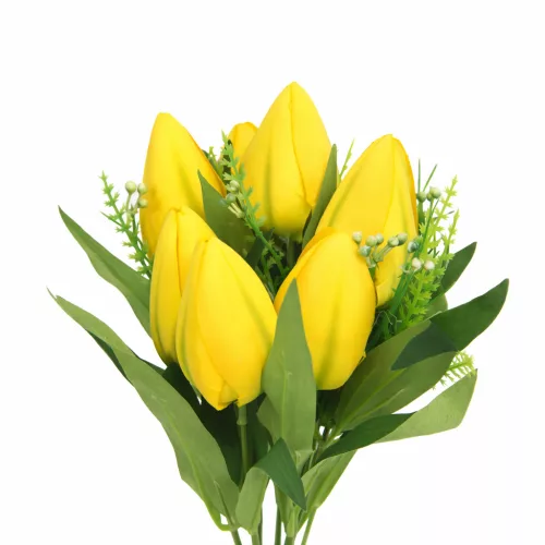 Prémium mesterséges tulipán virágcsokor 45 cm – 10 szálas citromsárga tulipán dekorációs művirág csokor