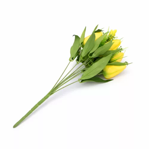 Prémium mesterséges tulipán virágcsokor 45 cm – 10 szálas citromsárga tulipán dekorációs művirág csokor