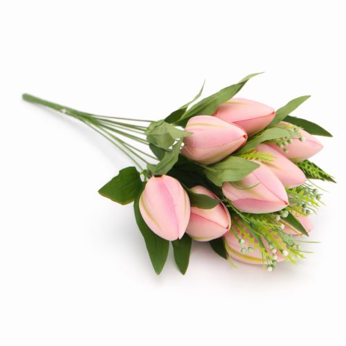 Prémium mesterséges tulipán virágcsokor 45 cm – 10 szálas rózsaszín tulipán dekorációs művirág csokor