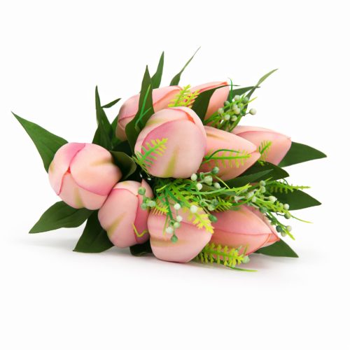 Prémium mesterséges tulipán virágcsokor 45 cm – 10 szálas rózsaszín tulipán dekorációs művirág csokor