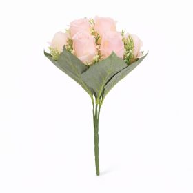  40 cm-es 9 Fejes Halvány Rózsaszín Selyem Rózsacsokor – Élethű Művirág Dekoráció Otthonra és Esküvőre