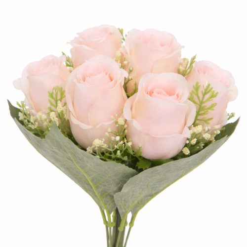 40 cm-es 9 Fejes Halvány Rózsaszín Selyem Rózsacsokor – Élethű Művirág Dekoráció Otthonra és Esküvőre