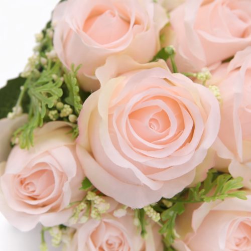 40 cm-es 9 Fejes Halvány Rózsaszín Selyem Rózsacsokor – Élethű Művirág Dekoráció Otthonra és Esküvőre