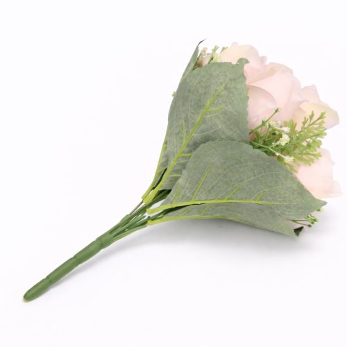 40 cm-es 9 Fejes Halvány Rózsaszín Selyem Rózsacsokor – Élethű Művirág Dekoráció Otthonra és Esküvőre