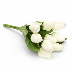   Prémium mesterséges tulipán virágcsokor 35 cm – 9 szálas fehér tulipán dekorációs művirág csokor