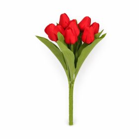   Prémium mesterséges tulipán virágcsokor 35 cm – 9 szálas piros tulipán dekorációs művirág csokor